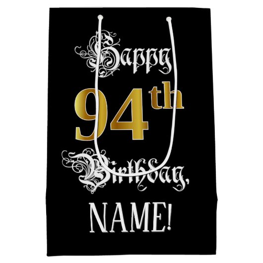 94誕生日~ファンシースクリプト;フェイク金ゴールド検索;名前 ミディアムペーパーバッグ (裏面)