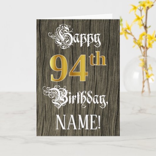 94誕生日:フェイク金ゴールドルック+木フェイク模様 カード (黄色い花)
