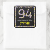 94誕生日:フローラ花数名前をカスタムする スクエアシール (バッグ)