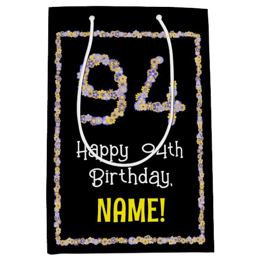 94誕生日:フローラ花数名前をカスタムする ミディアムペーパーバッグ (正面)