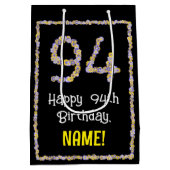 94誕生日:フローラ花数名前をカスタムする ミディアムペーパーバッグ (裏面)