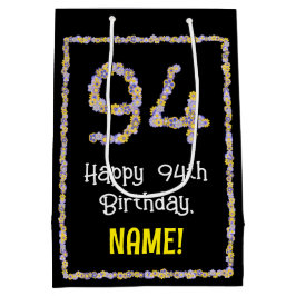 94誕生日:フローラ花数名前をカスタムする ミディアムペーパーバッグ