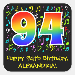 94誕生日:ミュージカラフルックシンボル，レインボー94 スクエアシール