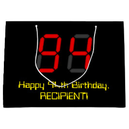 94誕生日：レッドデジタルクロックスタイル「94」 +名前 ラージペーパーバッグ