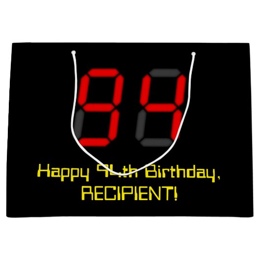 94誕生日：レッドデジタルクロックスタイル「94」 +名前 ラージペーパーバッグ (正面)