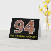 94誕生日 – レンガの壁パターン"94"名前あり カード (黄色い花)