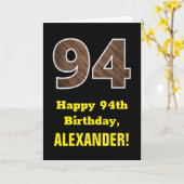 94誕生日:名前フェイク、木目パターン「94」 カード (黄色い花)