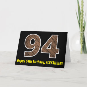 94誕生日:名前+フェイク木目パターン「94」 カード