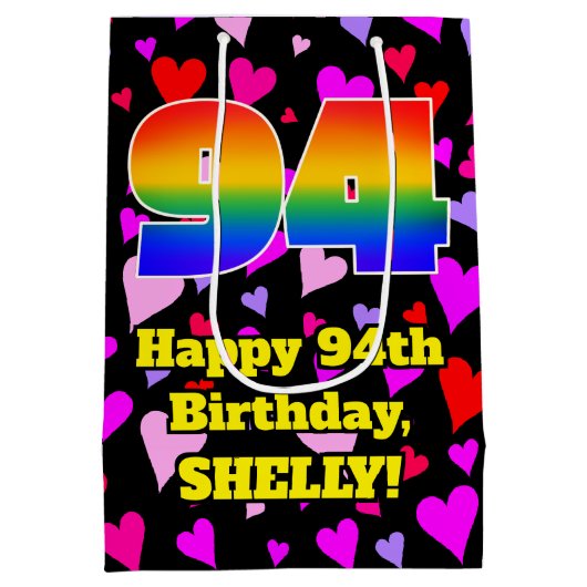 94誕生日:愛するハートパターン、虹# 94 ミディアムペーパーバッグ (裏面)