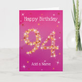 94誕生日- 94イン星 – ピンク/紫 – 年齢94 カード (正面)