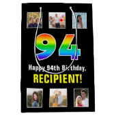 94誕生日: Rainbow "94",写真カスタムと名前 ミディアムペーパーバッグ (正面)