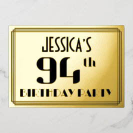 94th誕生日パーティー:アールデコの外観"94"と名前 箔招待状