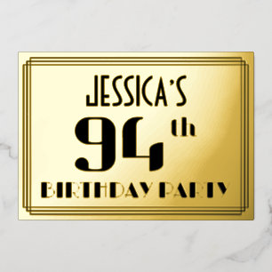 94th誕生日パーティー：アールデコの外観"94"と名前 箔招待状