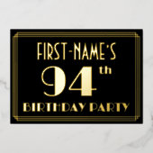 94th誕生日パーティー：アールデコ見る"94"，名前と 箔招待状 (正面)