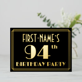 94th誕生日パーティー：アールデコ見る"94"，名前と 箔招待状