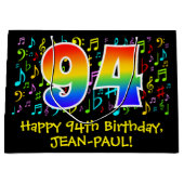 94th誕生日-カラフル音楽シンボル， Rainbow 94 ラージペーパーバッグ (正面)