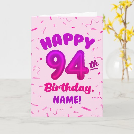 94th Balloon Number Custom Name Birthday Card カード (黄色い花)