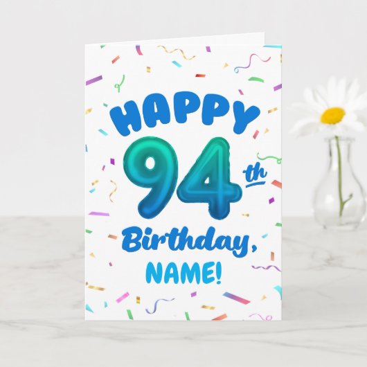 94th Balloon Number Custom Name Birthday Card カード (小さな植物)
