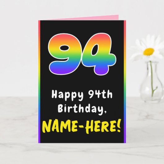 94th Birthday: Colorful Rainbow # 94, Custom Name カード (小さな植物)