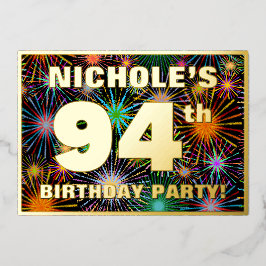 94th Birthday Party —おもしろい、カラフルFireworks Look 箔招待状