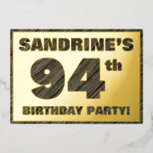 94th Birthday Party — はっきりしたWood Grainフェイク文字 箔招待状 (正面)