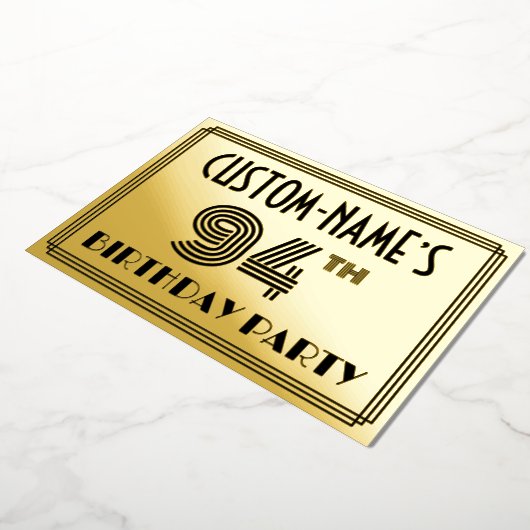 94th Birthday Party —アールデコスタイル「94」 & Name 箔招待状 (回転した状態)