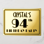 94th Birthday Party —アールデコ検索「94」 +名前 箔招待状 (正面)