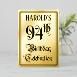 94th Birthday Party – スクリプエレガントト+名前をカスタムする 箔招待状