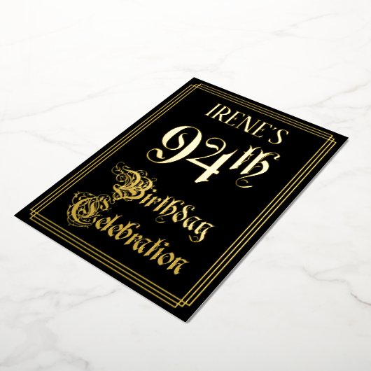 94th Birthday Party – スクリプファンシート&名前をカスタムする 箔招待状 (回転した状態)