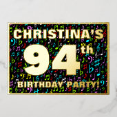 94th Birthday Party — Fun, Colorful Music Symbols 箔招待状 (正面)