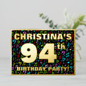 94th Birthday Party — Fun, Colorful Music Symbols 箔招待状 (立ち正面)