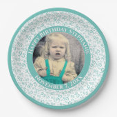 95あなたの写真の乱数パターンティール（緑がかった色）/白 ペーパープレート (正面)