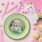 95あなたの写真の乱数パターン緑/白 ペーパープレート (パーティー)