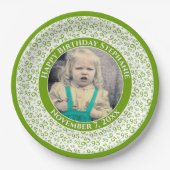 95あなたの写真の乱数パターン緑/白 ペーパープレート (正面)