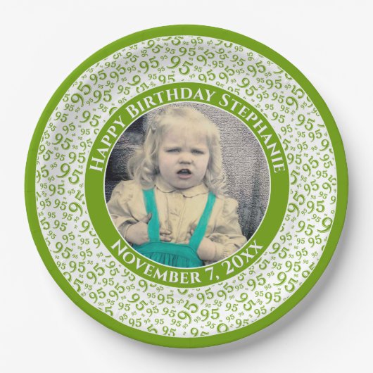 95あなたの写真の乱数パターン緑/白 ペーパープレート (正面)