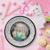 95あなたの写真の乱数パターン黒/白 ペーパープレート (パーティー)