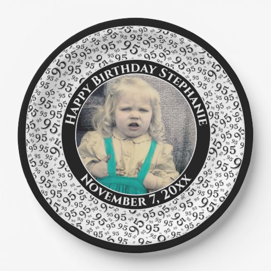 95あなたの写真の乱数パターン黒/白 ペーパープレート (正面)