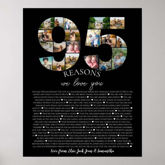 95の理由で愛を伝える写真コラージュ誕生日ポスト ポスター (正面)