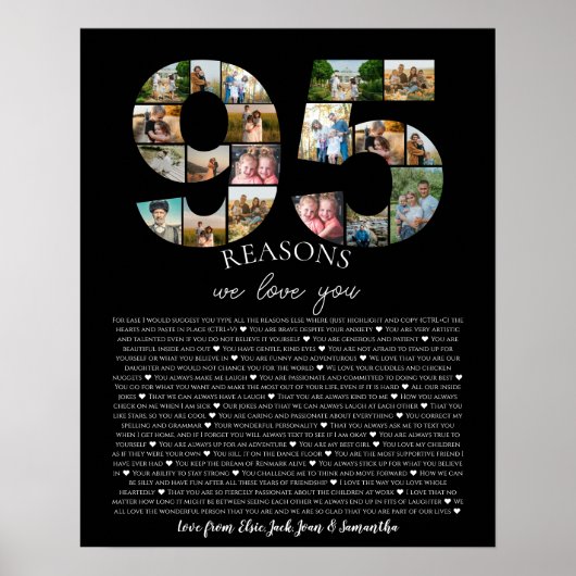 95の理由で愛を伝える フォトコラージュ誕生日ポスター ポスター (正面)