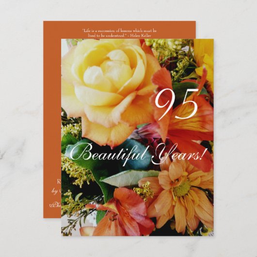 95の美しい年! -誕生日か黄色バラの花束 招待状 (正面/裏面)