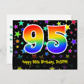 95歳の誕生日おめでとう:楽しいスターパターン、虹95、名前 ポストカード (正面/裏面)