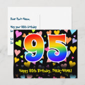 95歳の誕生日おめでとう:楽しいハート柄、虹95 ポストカード (正面/裏面)