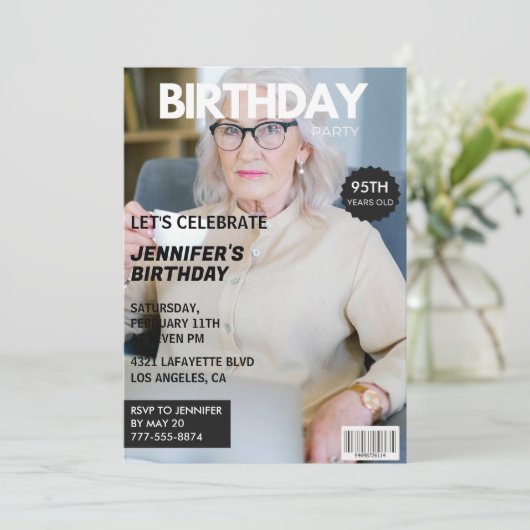 95歳の誕生日の招待状は彼女の雑誌カバー 招待状 (スタンド正面)