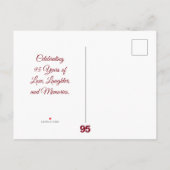 95歳の誕生日を祝う赤い花の豪華なデザインのSave the Date 案内ポストカード (裏面)