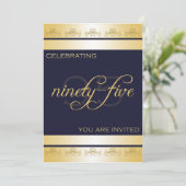 95歳の誕生日パーティーへの招待が青と金ゴールド 招待状 (スタンド正面)