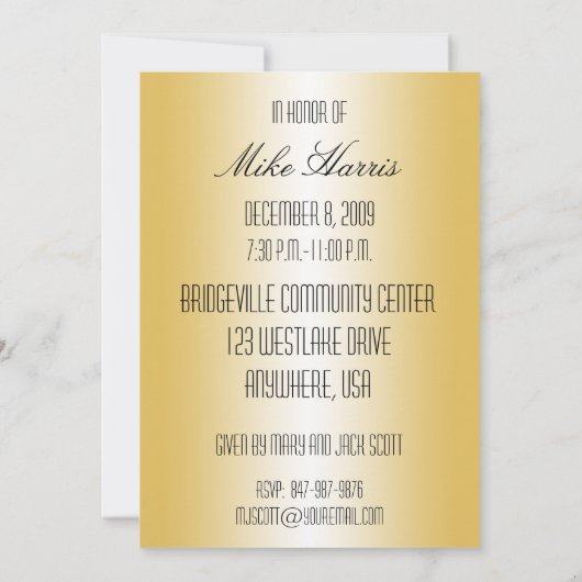 95歳の誕生日パーティーへの招待が青と金ゴールド 招待状 (裏面)