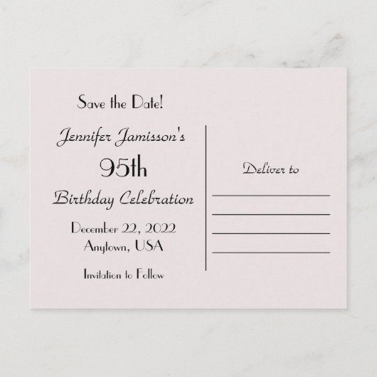 95歳の誕生日パーティーを保存淡い色のピンクローズ 案内ポストカード (裏面)