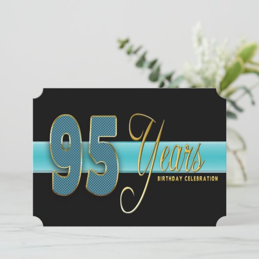 95歳の誕生日パーティー招待状アクア/ブラック 招待状 (スタンド正面)