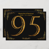 95歳の誕生日パーティー,ギャツビースタイル,ブラック金ゴールドグリッター 招待状 (正面/裏面)