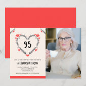 95歳の誕生日招待状のフローラハート 招待状 (正面/裏面)